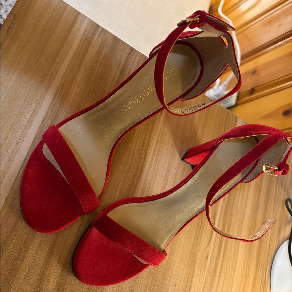 Stuart Weitzman Nearlynude Vibrant Red Suede Heels